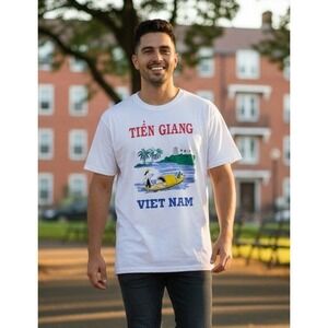 Men's White Tien Giang Vietnam Boat Graphic T-Shirt Cotton XXXL Cotton Casual